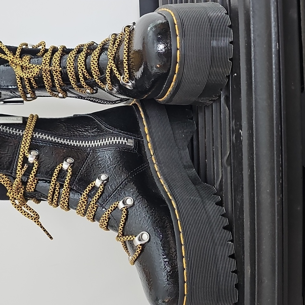 NWOT Dr. Martens Ghilana Max Distrrssed Black Patent Leather Combat Boots